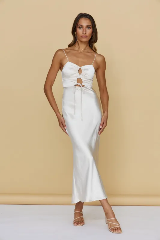 Just A Feeling Maxi Dress Champagne sold by Fortunate One