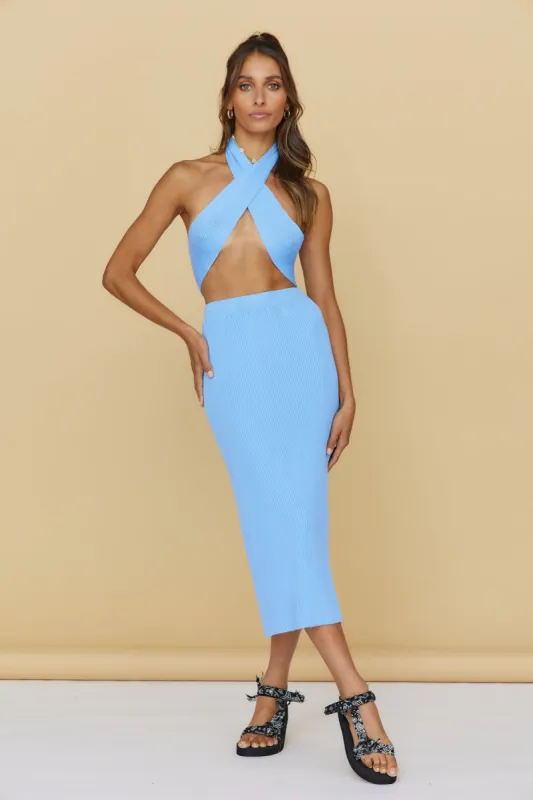 Tropical City Maxi Skirt Blue sold by Fortunate One