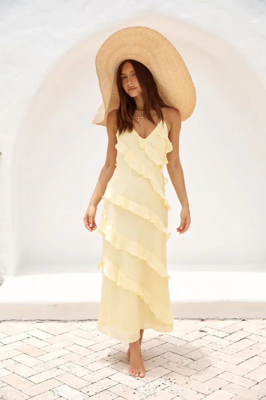 Ethereal Energy Halter Maxi Dress Yellow sold by Fortunate One