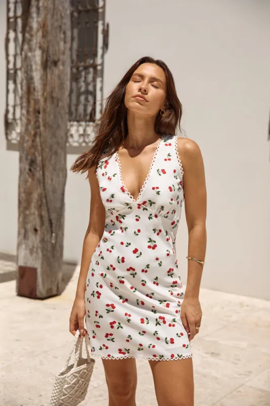 Cherry Tree Mini Dress White sold by Fortunate One