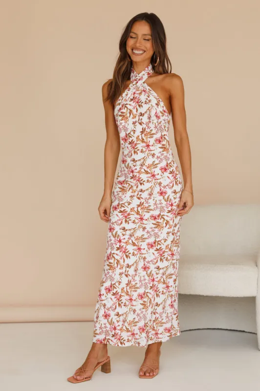 SEVEN WONDERS Alani Halter Maxi Dress White Floral sold by Fortunate One