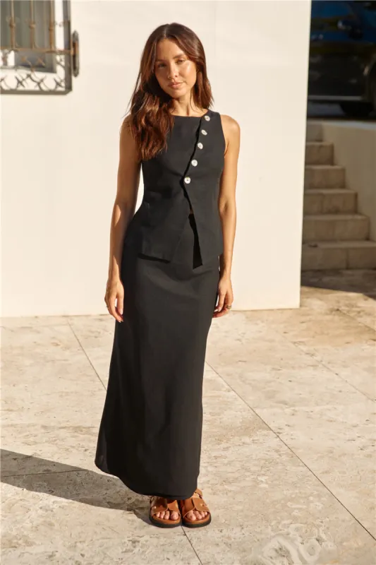 Sunset Drinks Linen Maxi Skirt Black sold by Fortunate One