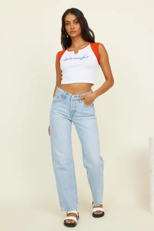 WRANGLER Poppy Raglan Tank White Red sold by Fortunate One