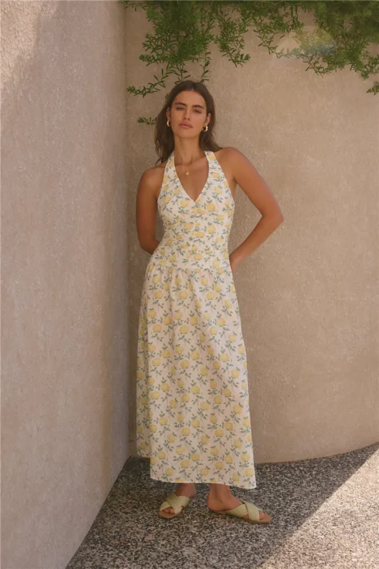 FORTUNATE ONE Limoncello Halter Maxi Dress Yellow sold by Fortunate One