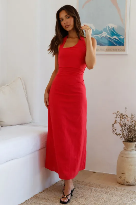 Scarlet Hues Halter Maxi Dress Red sold by Fortunate One