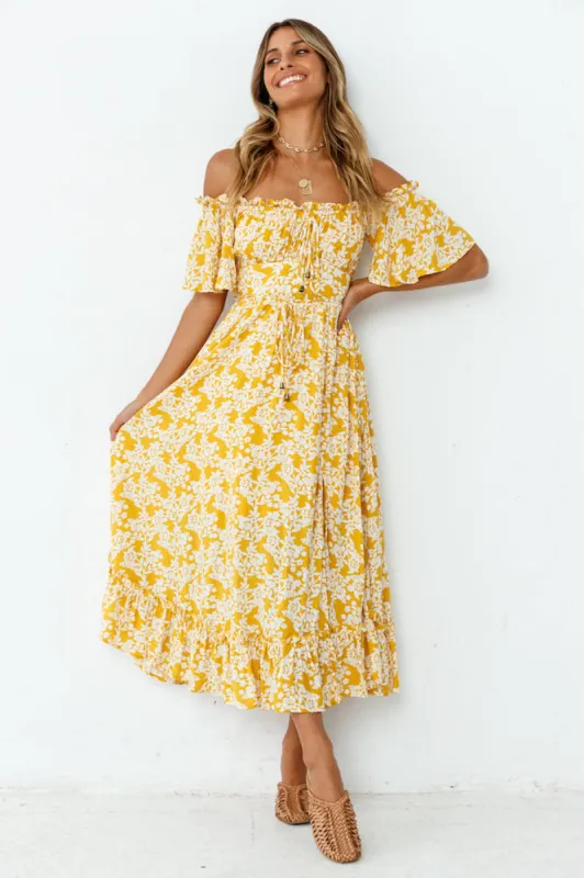 Running Heart Maxi Dress Mustard sold by Fortunate One