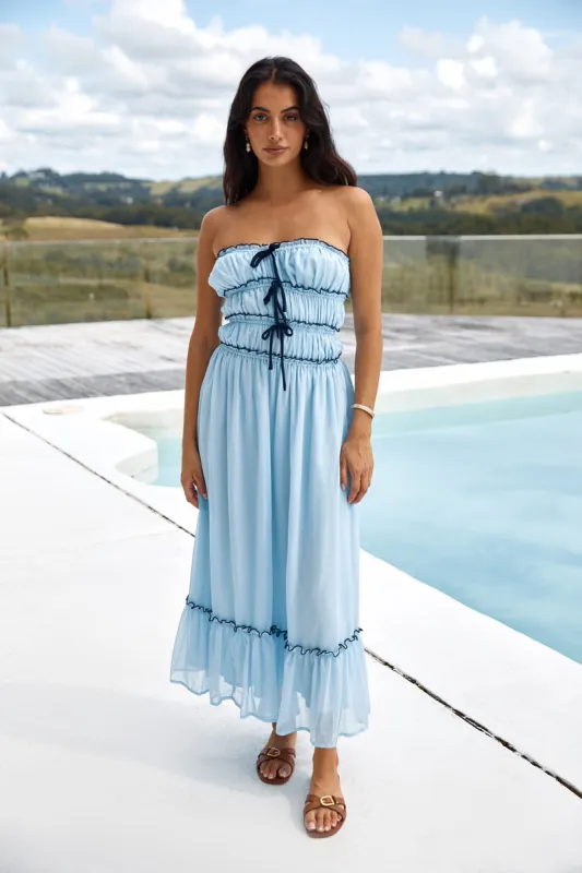 Talulah Strapless Maxi Dress Blue sold by Fortunate One