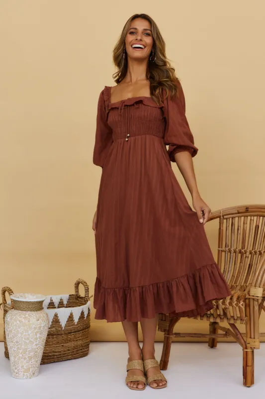 Loved By The Moon Midi Dress Brown sold by Fortunate One