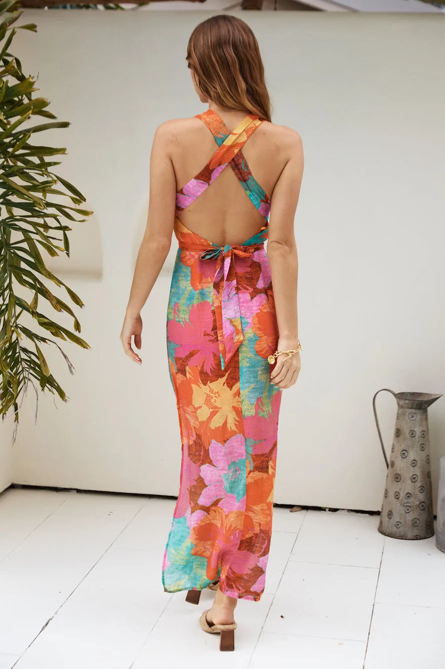 Tropical Retreat Halter Maxi Dress Pink sold by Fortunate One product image thumbnail 2