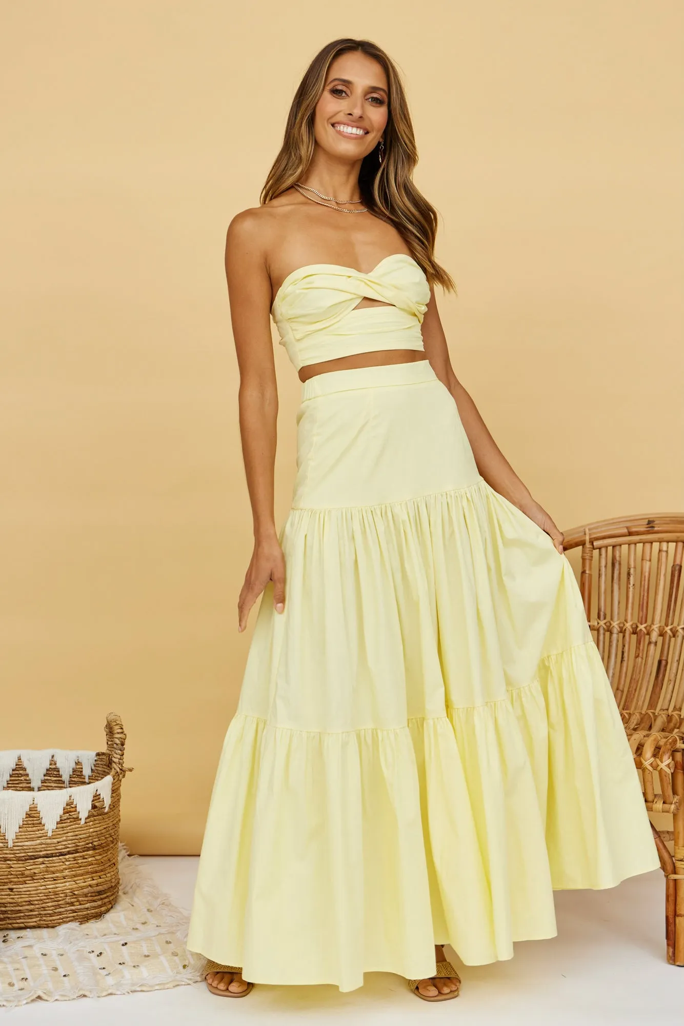 RUNAWAY THE LABEL Ayla Maxi Skirt Lemon sold by Fortunate One