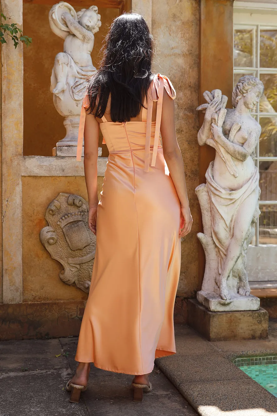 Blissful Satin Maxi Dress Orange sold by Fortunate One product image thumbnail 4