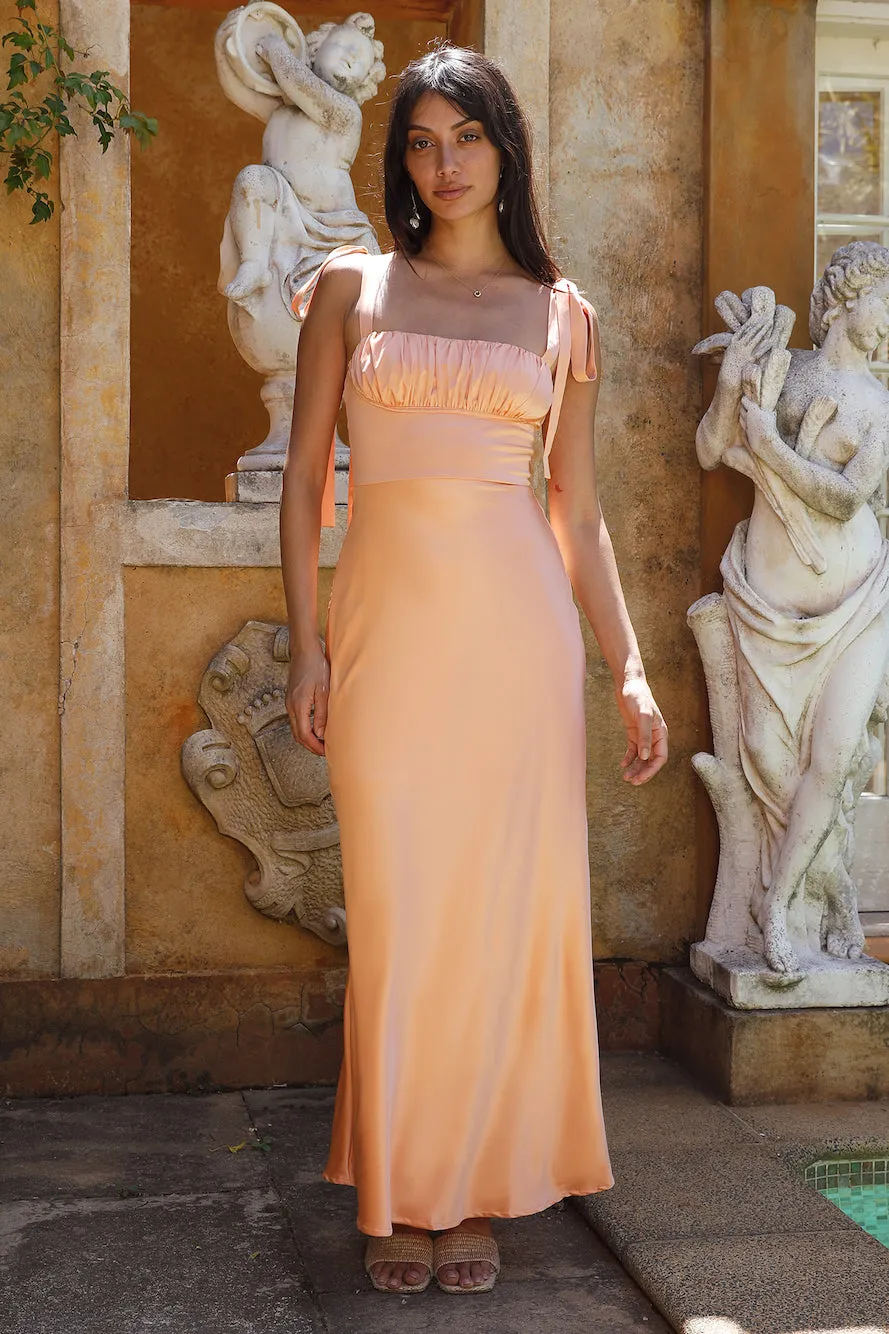Blissful Satin Maxi Dress Orange sold by Fortunate One