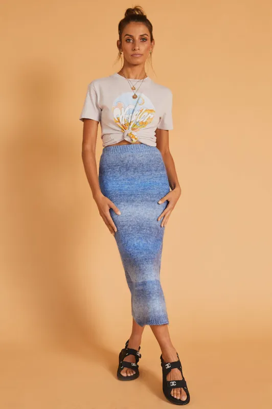 On My Mind Knit Midi Skirt Blue sold by Fortunate One