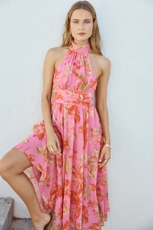 Harriette Halter Maxi Dress Pink sold by Fortunate One