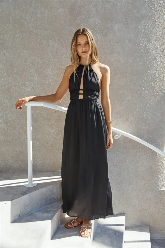 Happy Hour Halter Maxi Dress Black sold by Fortunate One