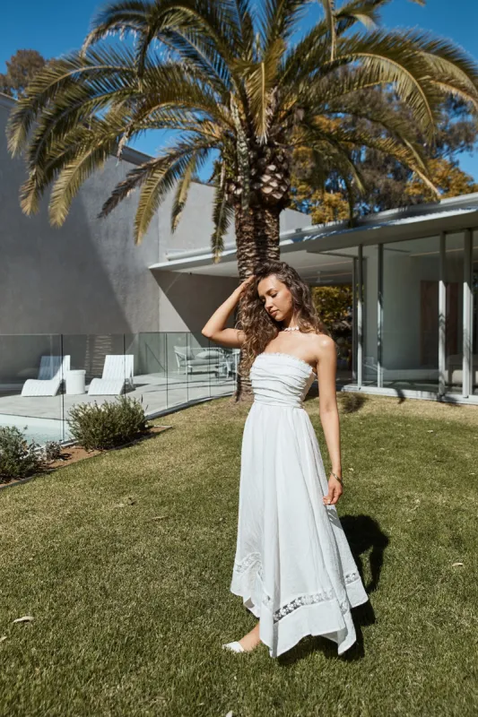 Lucia Strapless Midi Dress White sold by Fortunate One
