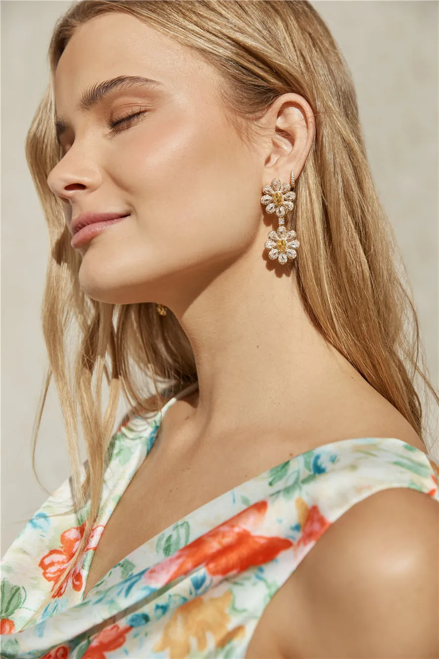 18k Gold Plated Daisy Diamonds Earrings Gold sold by Fortunate One product image thumbnail 2