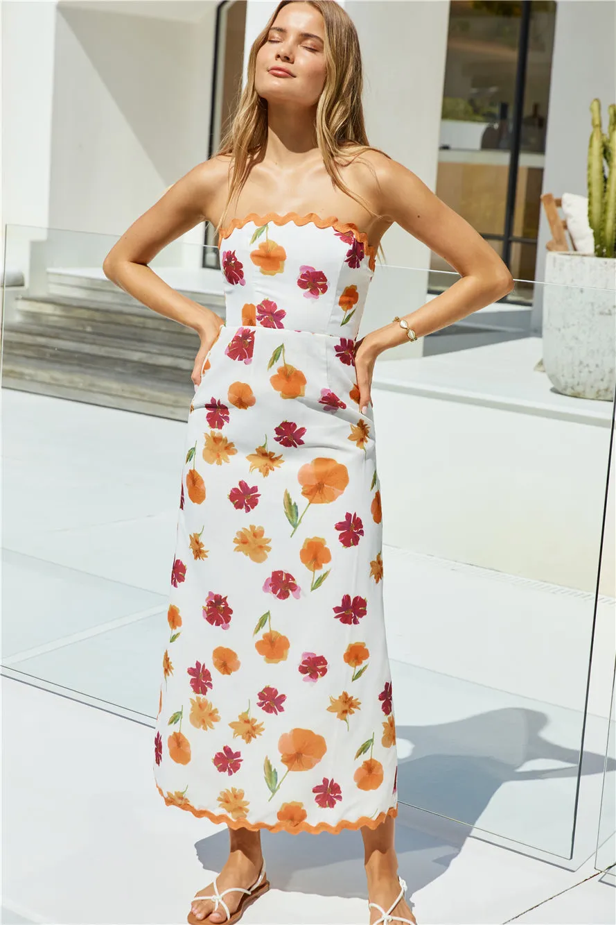 Garden Girl Strapless Maxi Dress Orange sold by Fortunate One