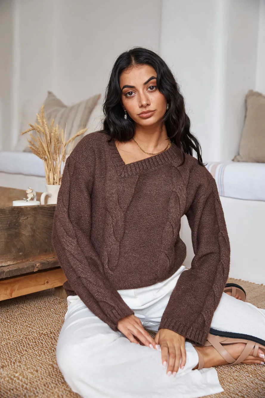 SNDYS Ana Cable Knit Jumper Mocha sold by Fortunate One