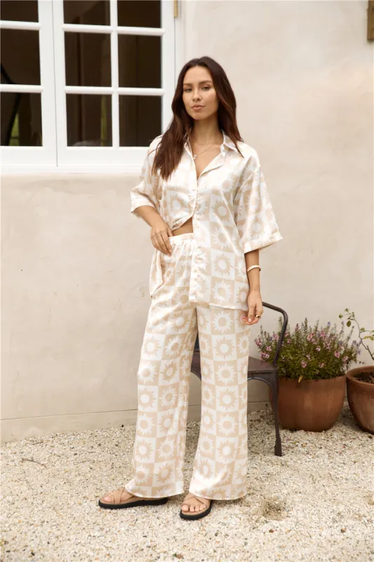 Sun Soaked Satin Set Beige sold by Fortunate One