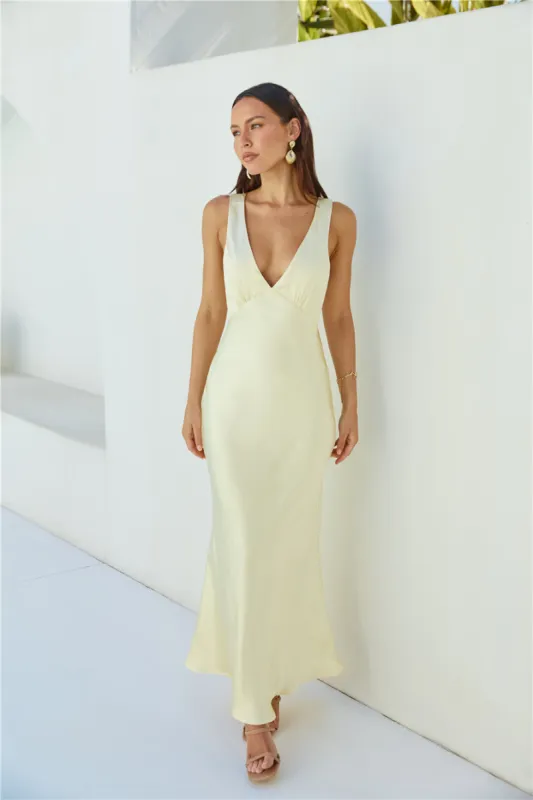 Cheers To You Satin Maxi Dress Yellow sold by Fortunate One