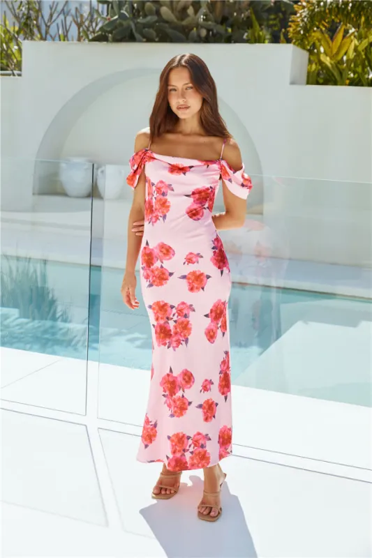 Blooming Love Satin Maxi Dress Pink sold by Fortunate One
