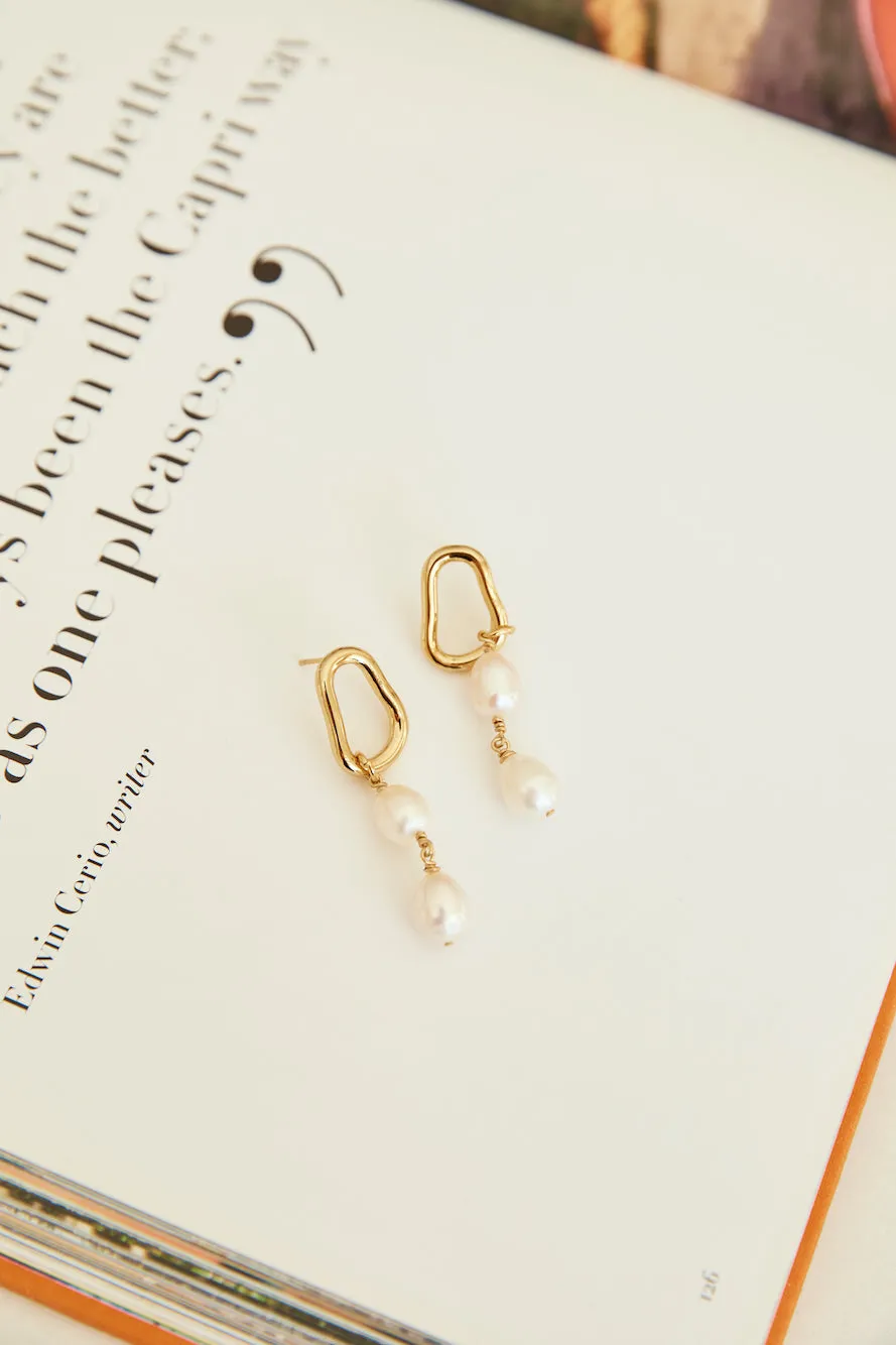 18k Gold Plated Sea Shore Pearls Earrings Gold sold by Fortunate One product image thumbnail 2