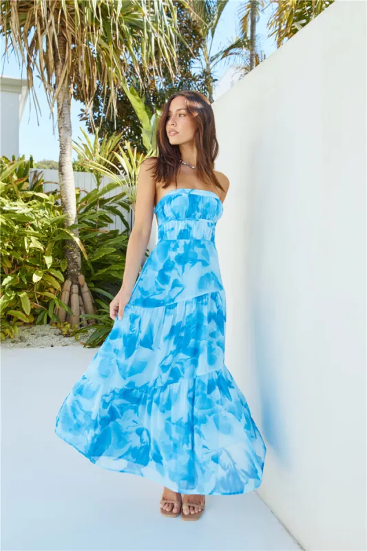 Sienna Strapless Maxi Dress Blue sold by Fortunate One