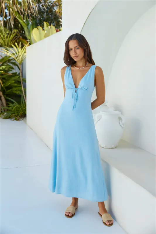 Vacation Time Linen Maxi Dress Blue sold by Fortunate One