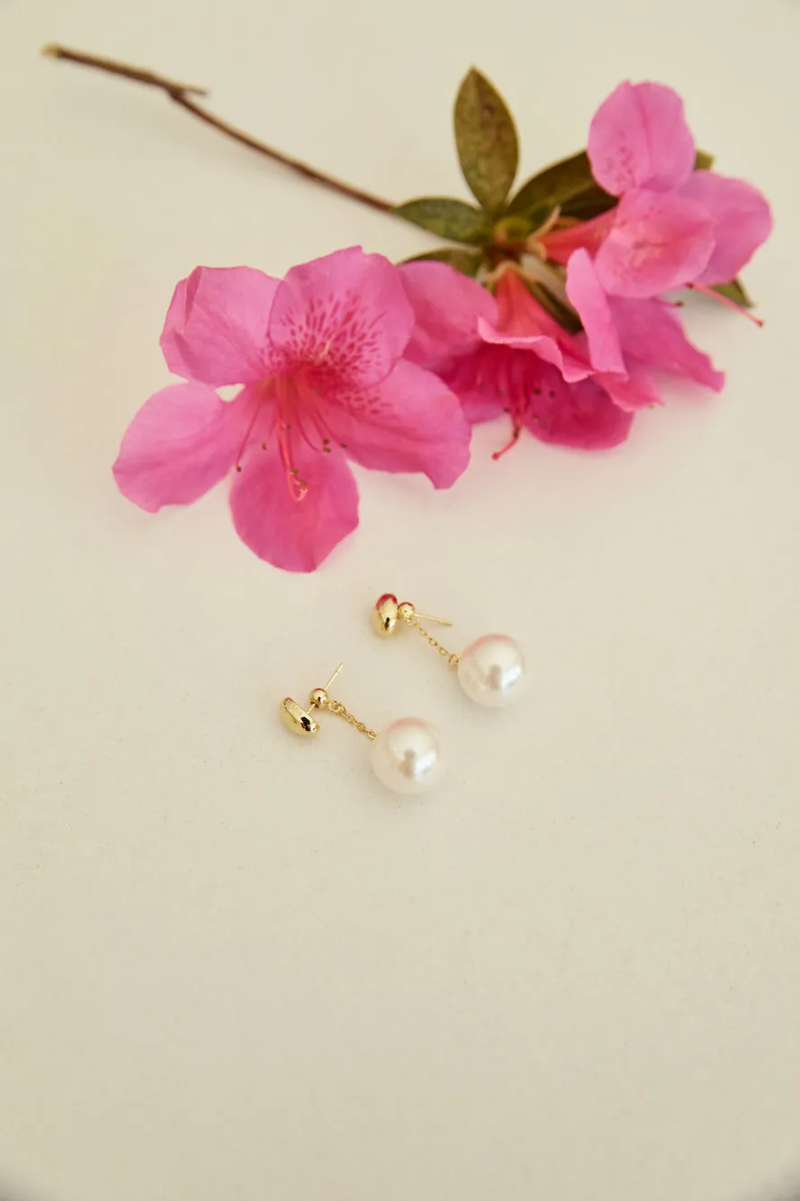 18k Gold Plated Pearl Drop Earrings Gold sold by Fortunate One product image thumbnail 2