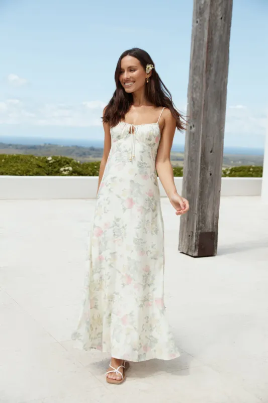 Rebekah Floral Maxi Dress Beige sold by Fortunate One