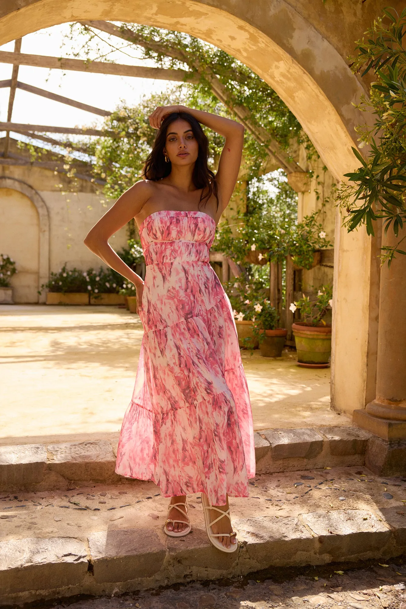 Floral Dreams Strapless Maxi Dress Pink sold by Fortunate One product image thumbnail 4