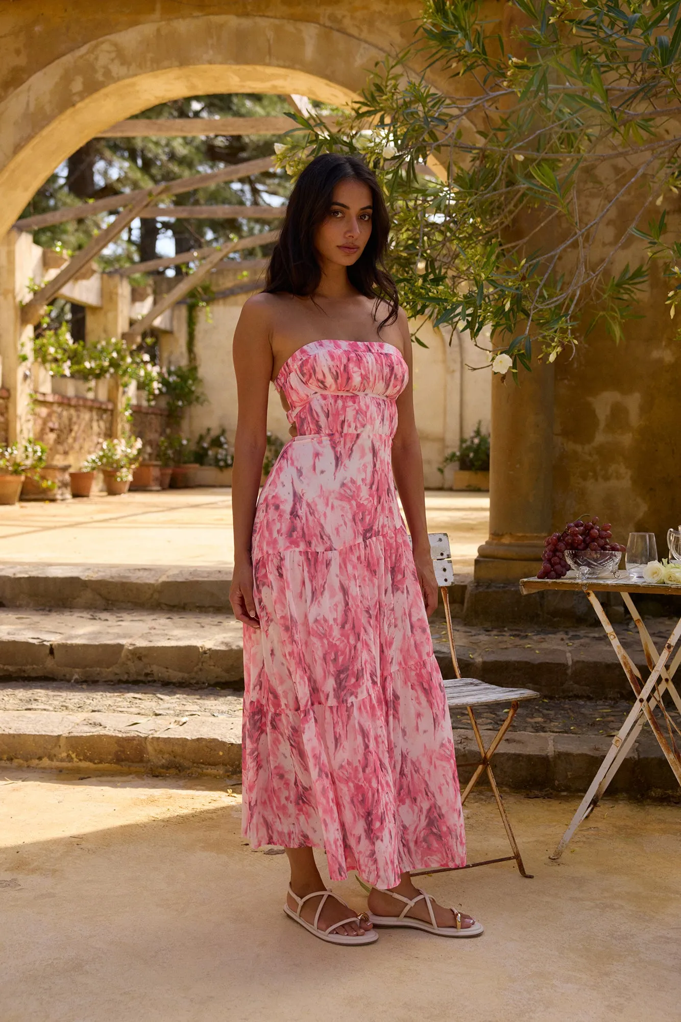 Floral Dreams Strapless Maxi Dress Pink sold by Fortunate One