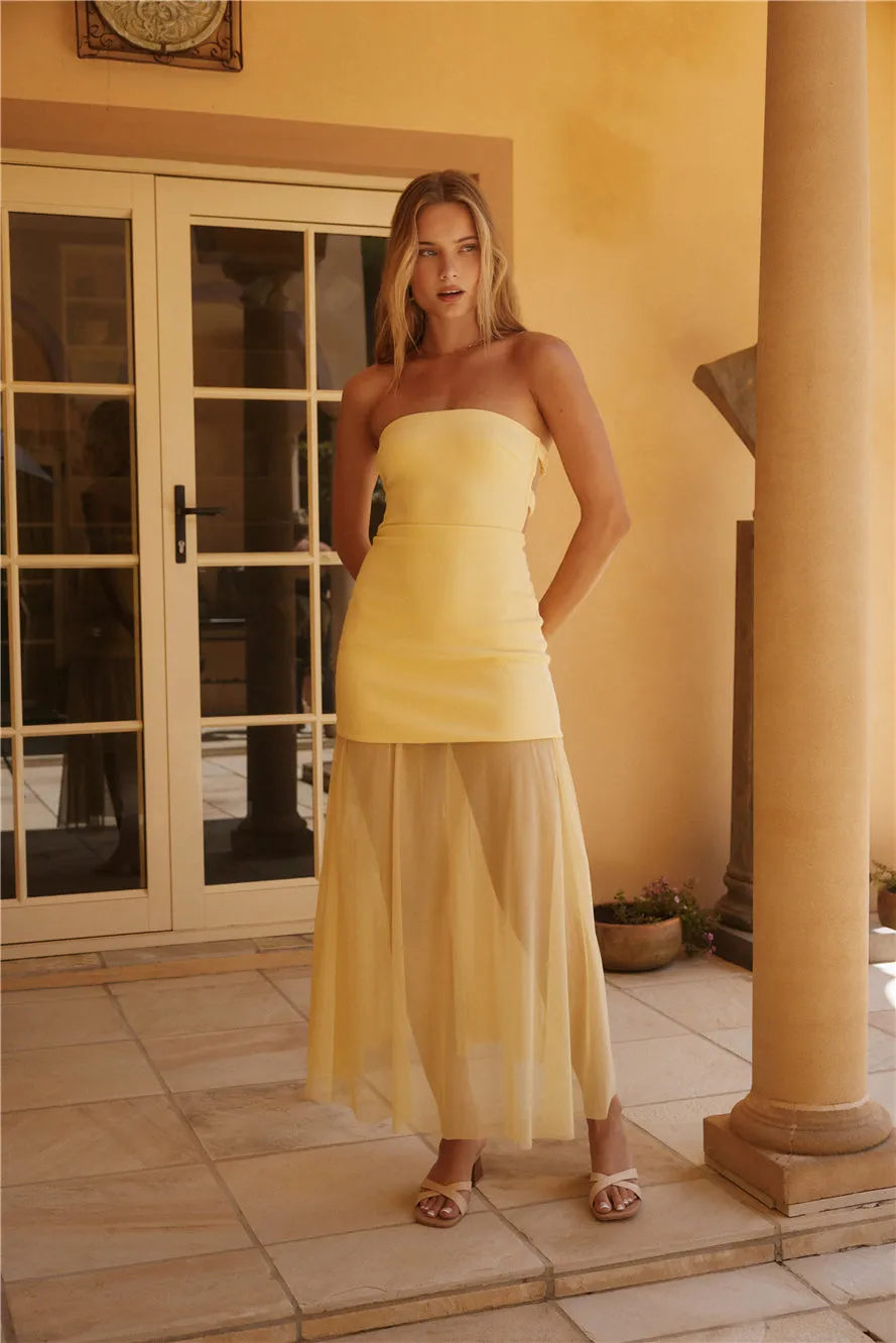 Serene Sands Strapless Maxi Dress Yellow sold by Fortunate One