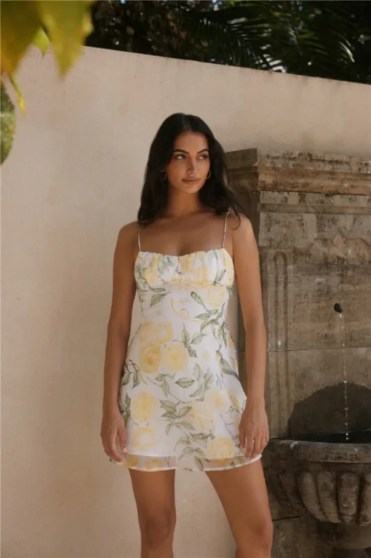 Talia Floral Mini Dress Yellow sold by Fortunate One