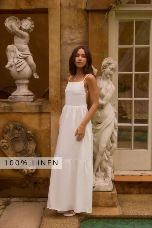 Lacey 100% Linen Maxi Dress White sold by Fortunate One