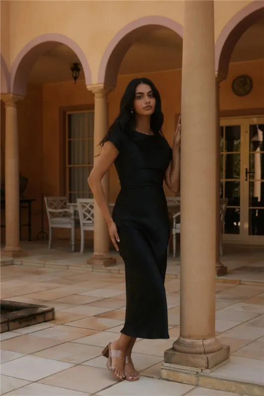 Siren Melody Satin Maxi Dress Black sold by Fortunate One