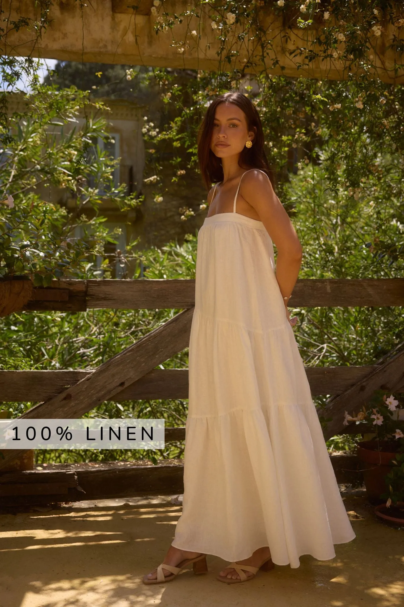 Liliana 100% Linen Maxi Dress White sold by Fortunate One