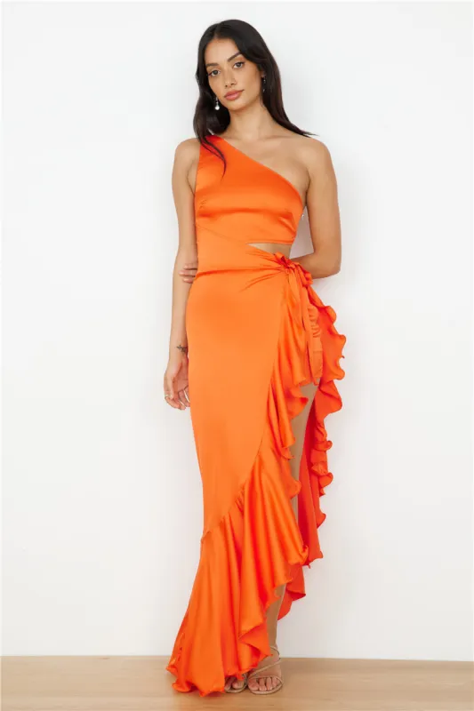 DEAR EMILIA In My Glamour Satin Maxi Dress Red sold by Fortunate One