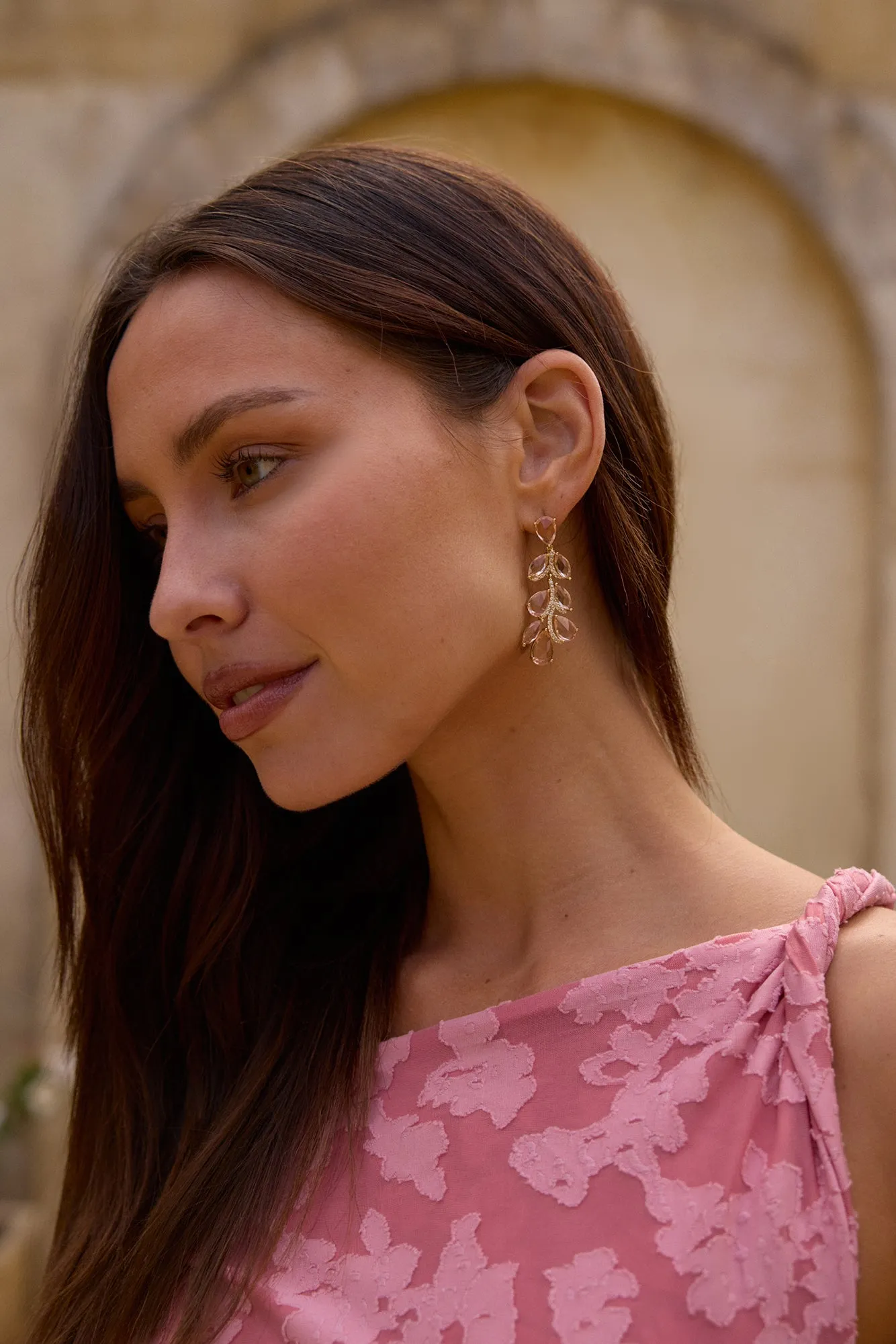 18K Gold Plated Quartz Gems Earrings Gold sold by Fortunate One product image thumbnail 3