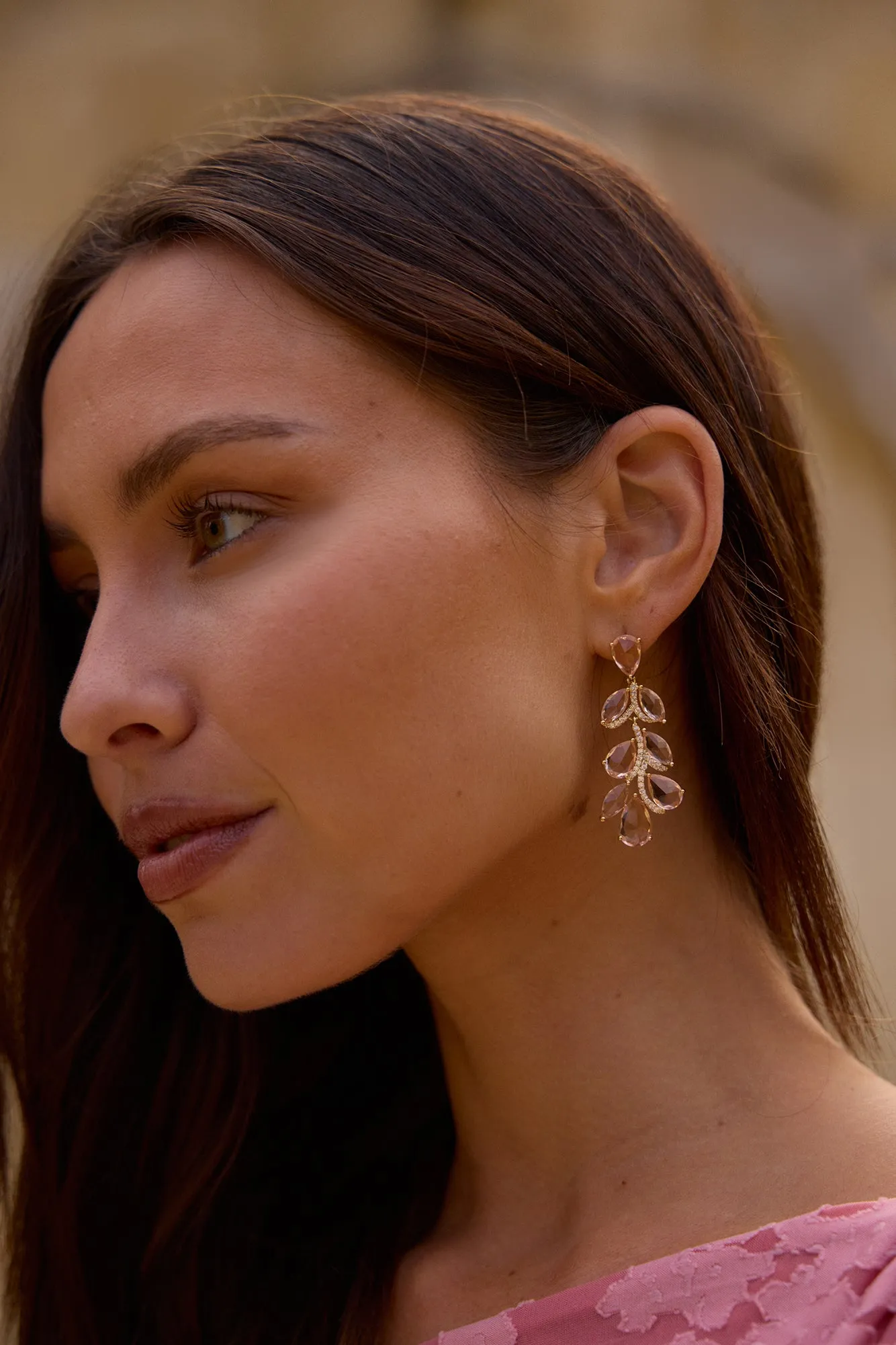 18K Gold Plated Quartz Gems Earrings Gold sold by Fortunate One