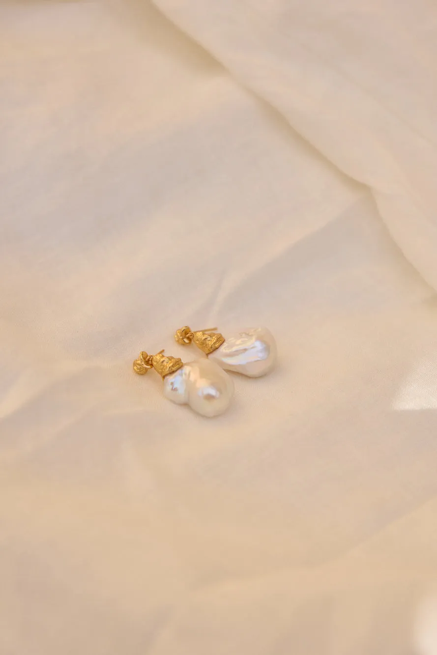 18K Gold Plated Precious Pearls Earrings Gold sold by Fortunate One product image thumbnail 3