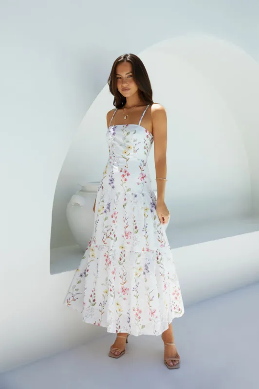 Luminous Field Floral Maxi Dress White sold by Fortunate One