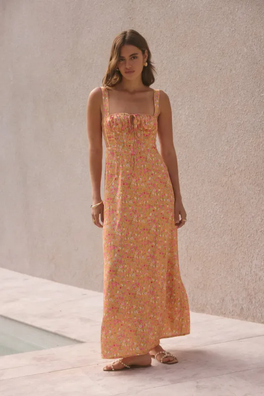 FORTUNATE ONE Florence Satin Maxi Dress Orange sold by Fortunate One