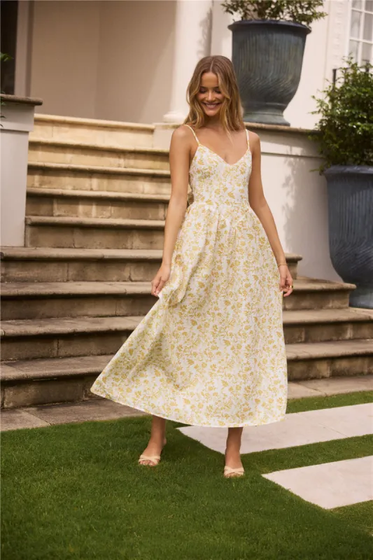 Painted Skies Maxi Dress Yellow sold by Fortunate One