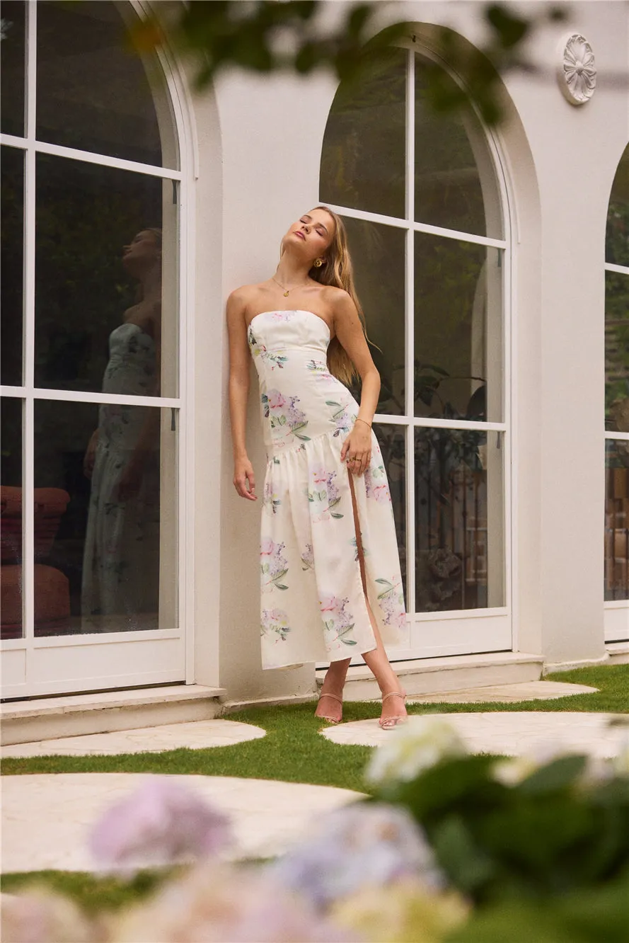 Enchanted Elegance Strapless Maxi Dress in Butter sold by Fortunate One