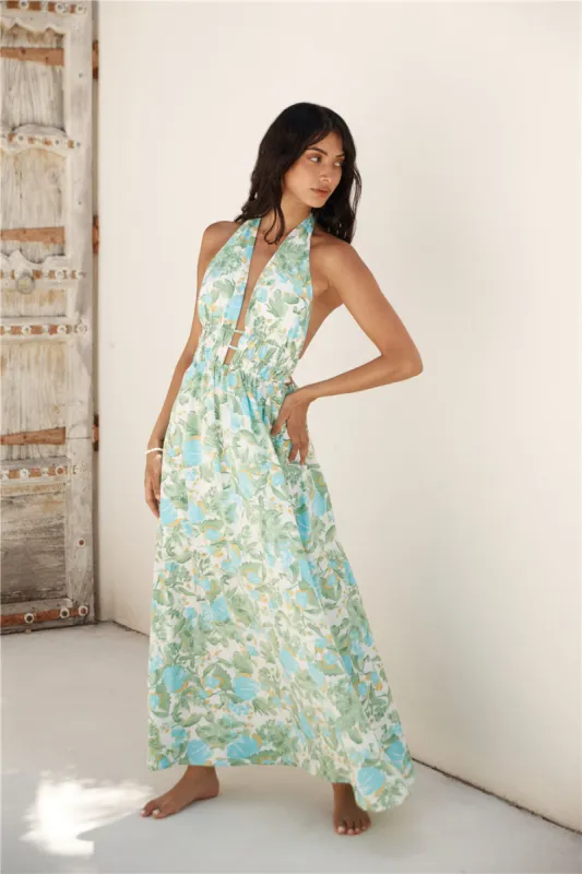 Ripe Mango Halter Maxi Dress Green sold by Fortunate One