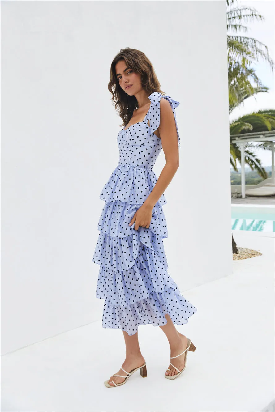 Mediterranean Muse Tiered Midi Dress Blue sold by Fortunate One