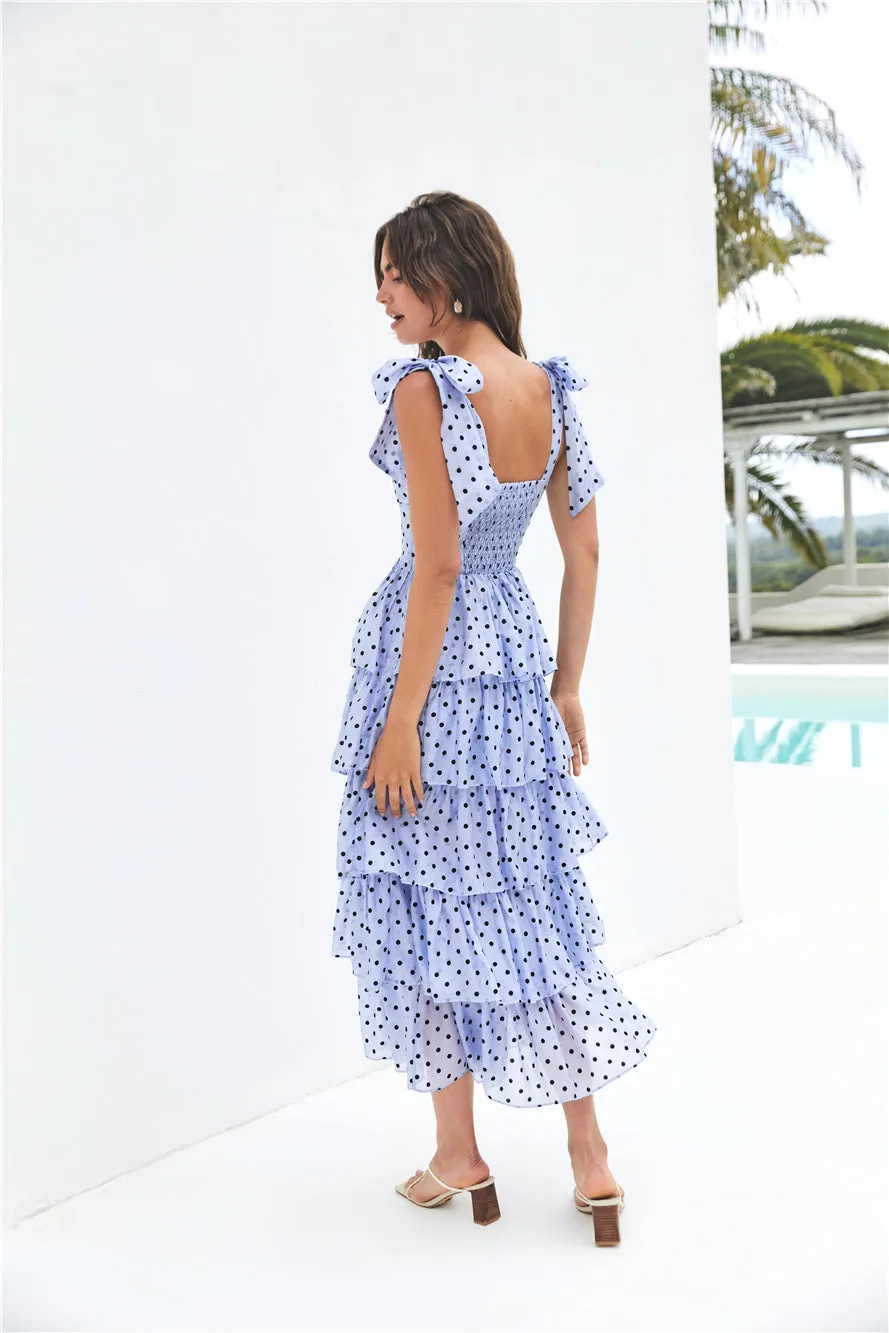 Mediterranean Muse Tiered Midi Dress Blue sold by Fortunate One product image thumbnail 2