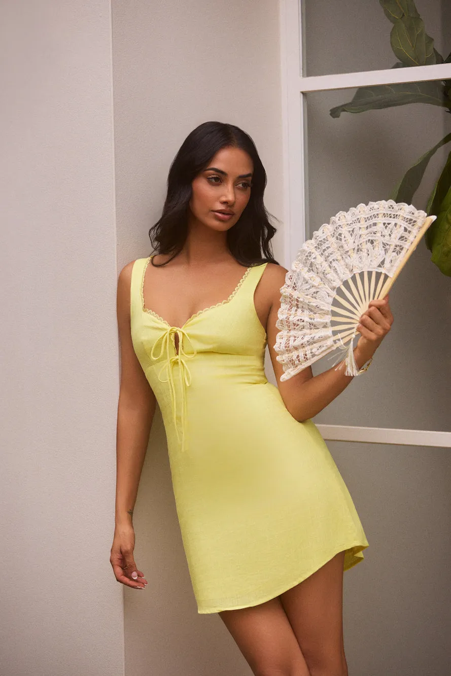Dainty Romantic Linen Mini Dress Yellow sold by Fortunate One product image thumbnail 5